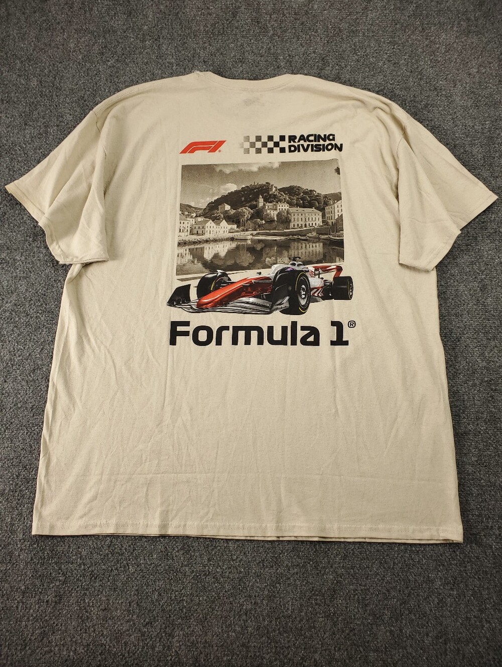 F1 Formula 1 Racing T Shirt Mens 2XL Short Sleeve Crewneck Graphic Tee Beige NEW
